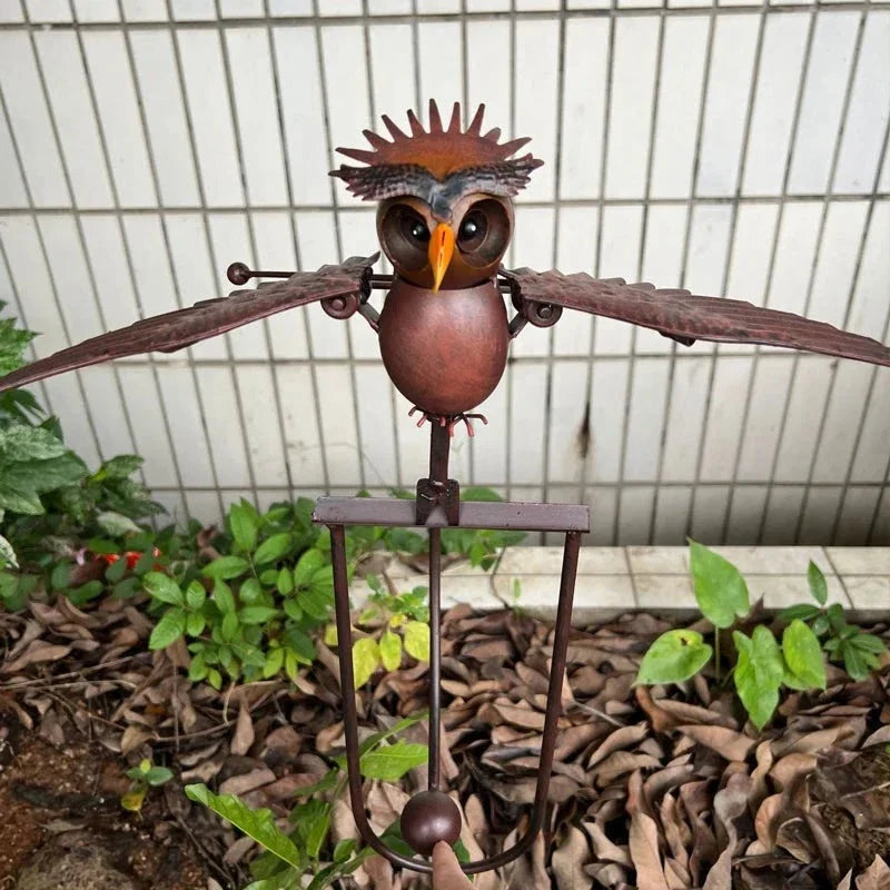 Wind Activated Metal Bird Garden Stake with Moving Wings and Bearing Joints