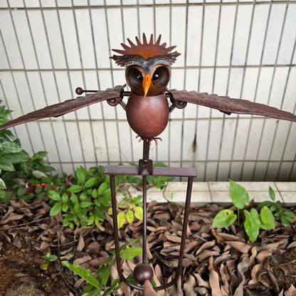 Wind Activated Metal Bird Garden Stake with Moving Wings and Bearing Joints