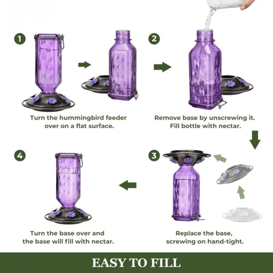 Glass Hummingbird Feeder with Six Feeding Ports and Ant Moat, 24oz Capacity