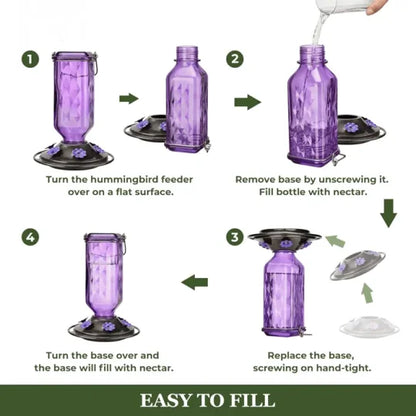 Glass Hummingbird Feeder with Six Feeding Ports and Ant Moat, 24oz Capacity