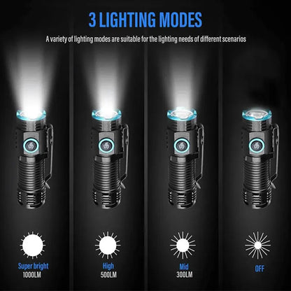LED Flashlight with Magnetic Tail and Pen Clip, 1000 Lumens Rechargeable