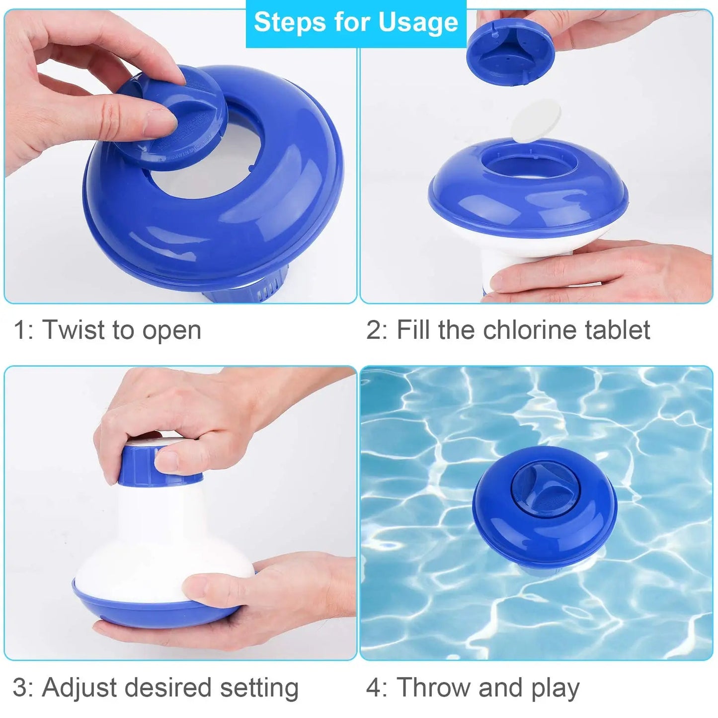Chlorine Floater with Adjustable Vents and Twist Lock Cover for Pools