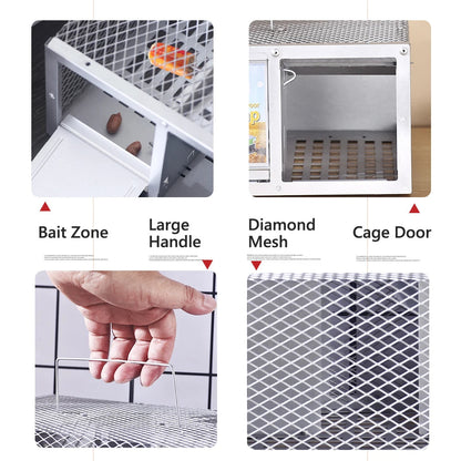 Reusable Metal Mouse Trap Cage with Patented Locking Mechanism and Built-in Handle