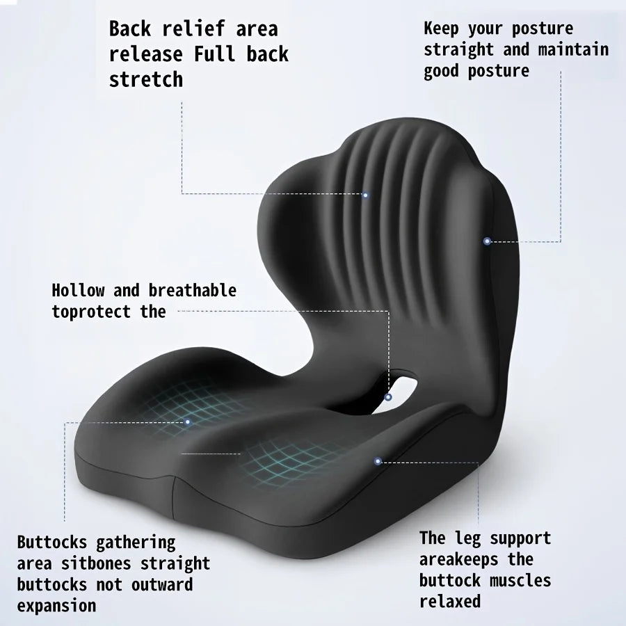 Ergonomic Memory Foam Seat Cushion with Lumbar Support – Pressure Relief, Height Boost, Universal Fit - Delicate Leather  