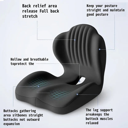 Ergonomic Memory Foam Seat Cushion with Lumbar Support – Pressure Relief, Height Boost, Universal Fit - Delicate Leather  