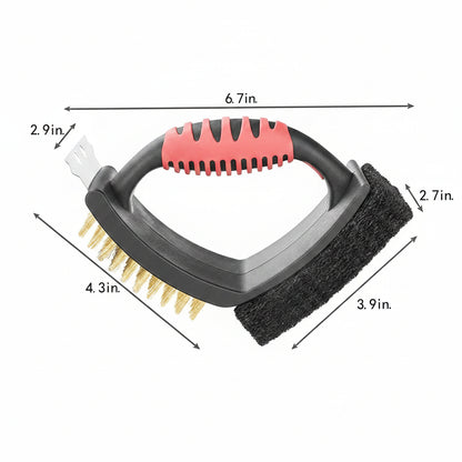 Grill Brush with Brass Bristles, Copper Scraper and Scouring Pad