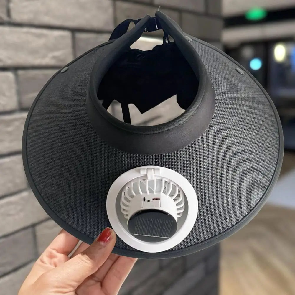 Solar Powered Cooling Fan Hat with Wide Brim and USB Charging, Adjustable Speeds