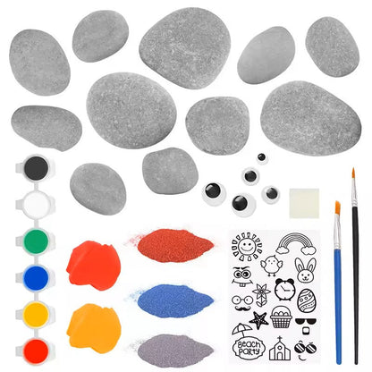 Rock Painting Kit with Acrylic Paints and Transfer Stickers for Kids