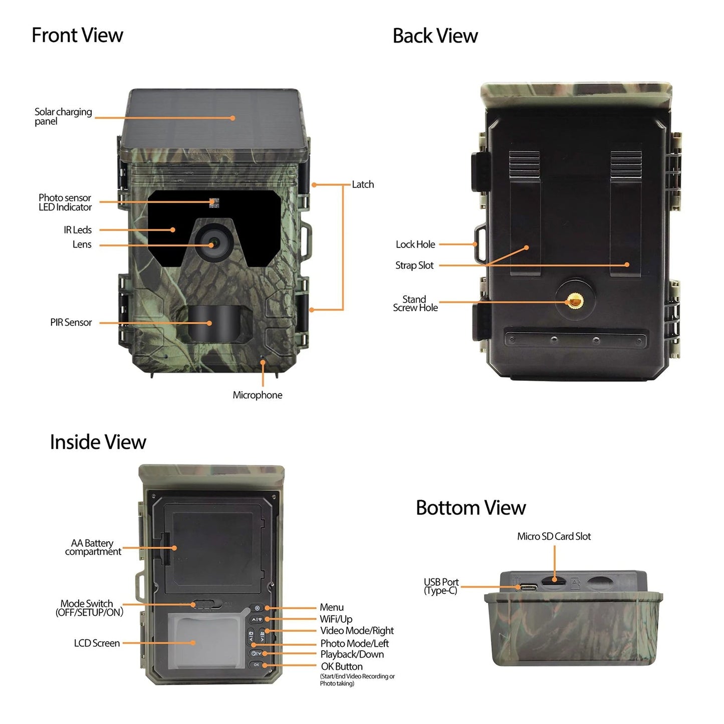 Wildlife Trail Camera with Solar Panel and 4K Video, 50MP Photos