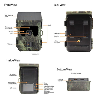 Wildlife Trail Camera with Solar Panel and 4K Video, 50MP Photos