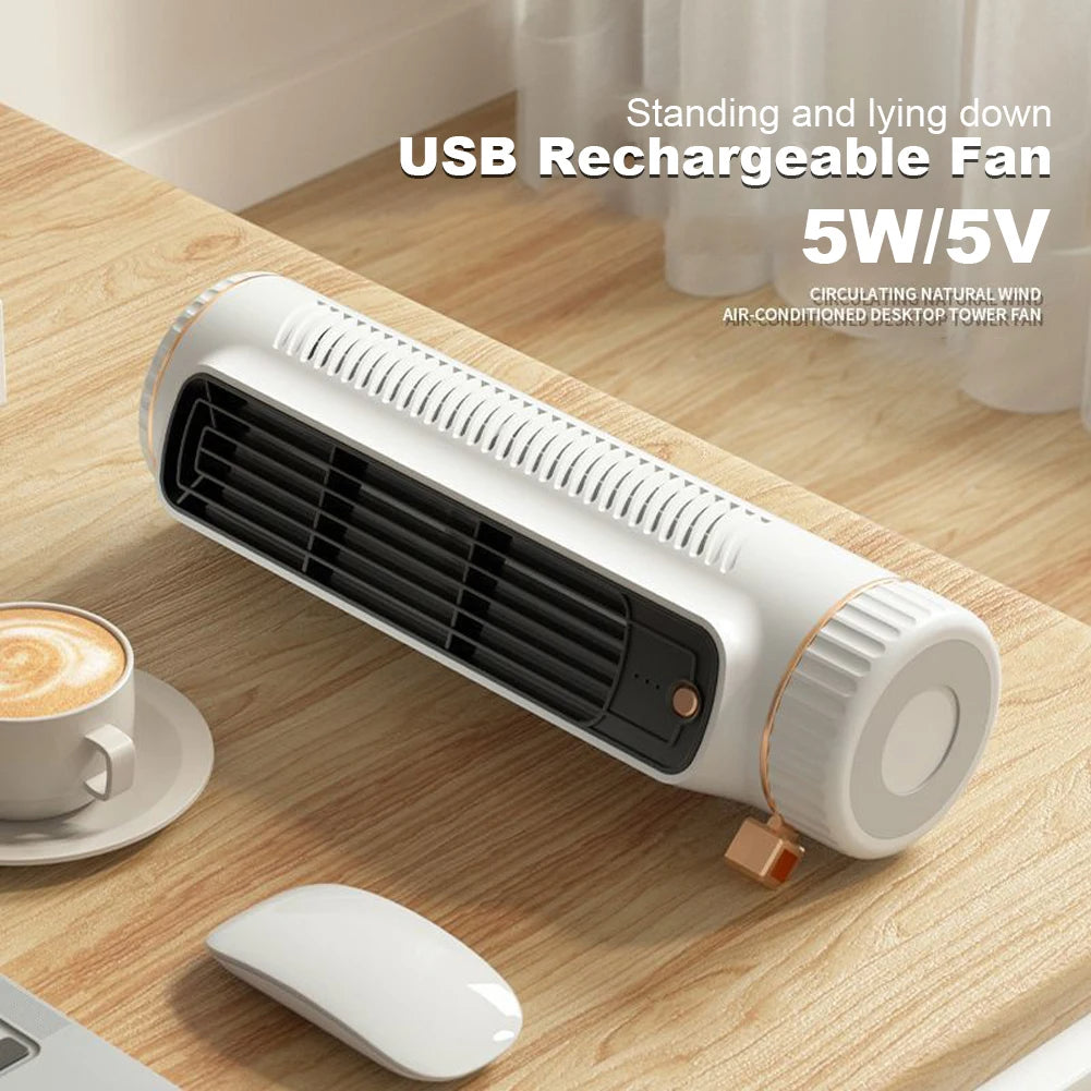 Compact Tower Fan with 60 Degree Swivel and Rechargeable Battery