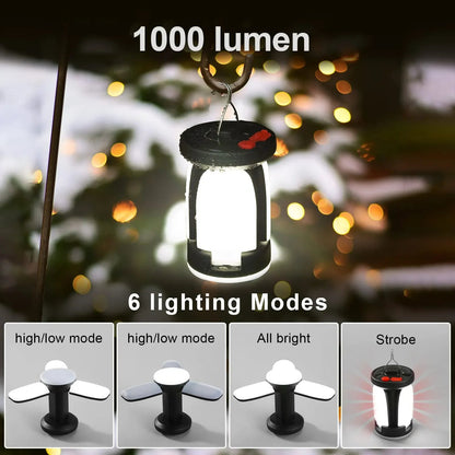 Folding Camping Lantern with Solar and USB Charging, 500 Lumens