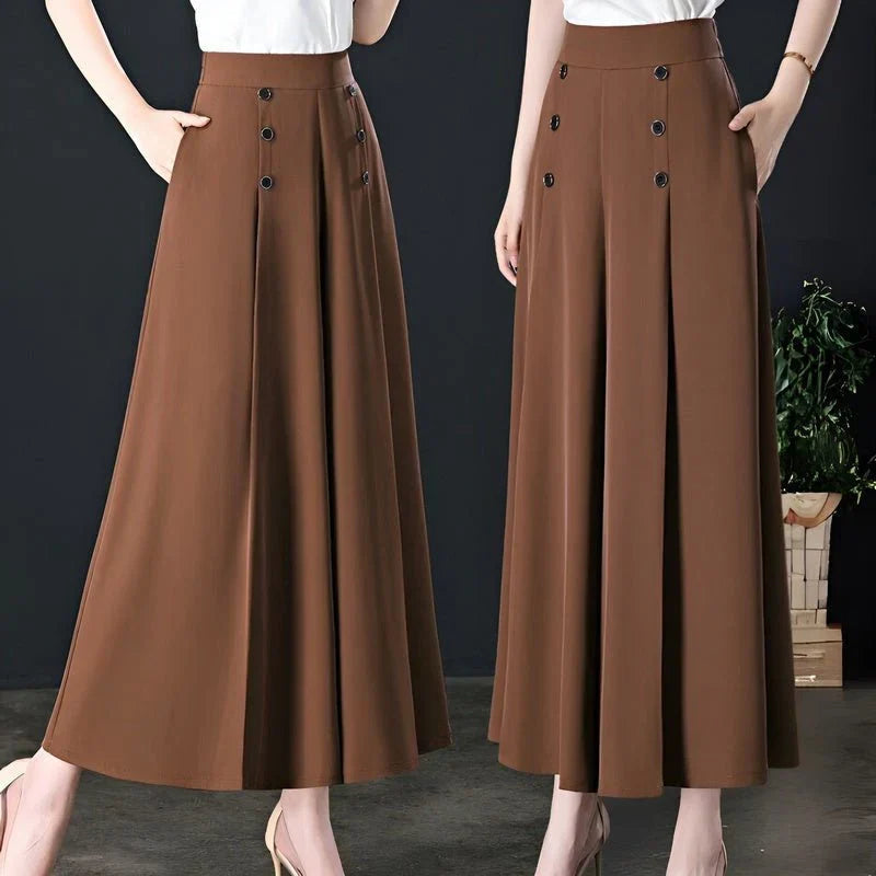 Wide Leg Pants with Pleated Front and Elastic Waistband, Wrinkle Resistant Cotton Blend