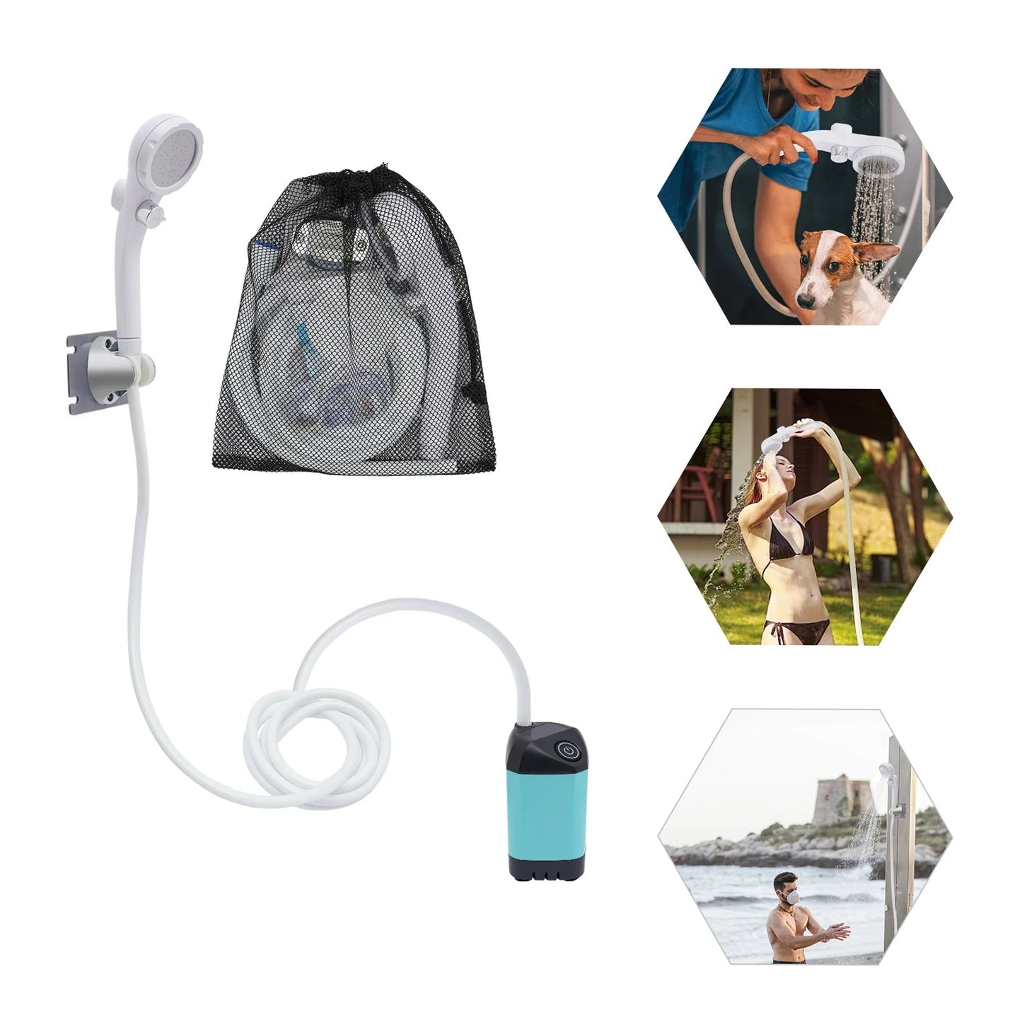 Rechargeable Camping Shower Pump with 90-Minute Battery and 2-Meter Hose