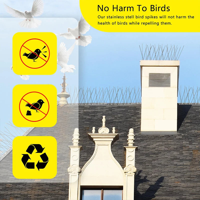 Bird Spike Strips with Stainless Steel Rods and Flexible Installation for Ledges