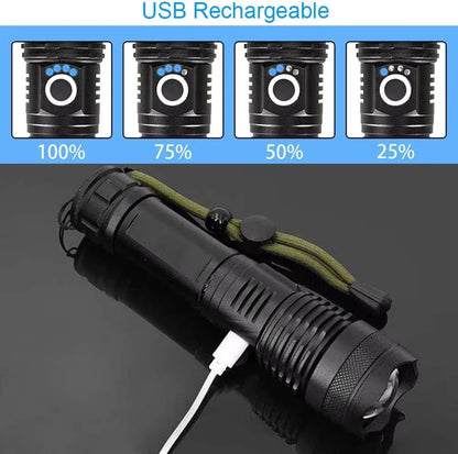 Rechargeable Flashlight with Adjustable Beam Focus and Five Brightness Modes, IPX6 Rated