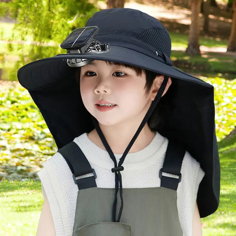 Kids Solar Powered Fan Hat with Adjustable Fit and Three Speed Cooling Fan