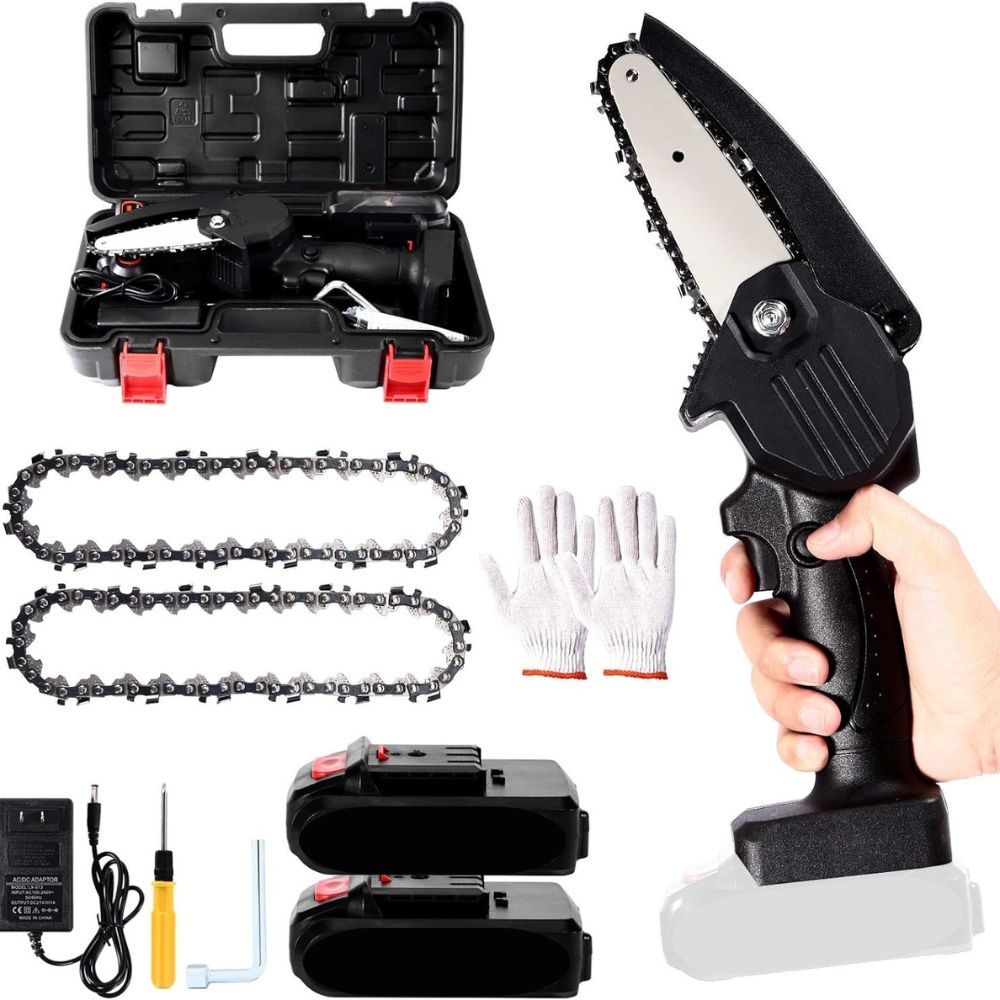 Cordless Mini Chainsaw with Hardened Chain and Safety Lock, 13in 32.8fps