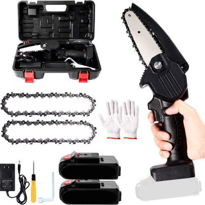 Cordless Mini Chainsaw with Hardened Chain and Safety Lock, 13in 32.8fps
