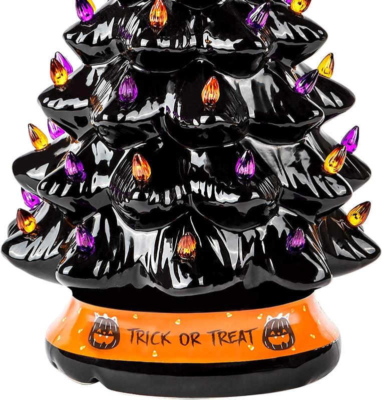 Ceramic Tree with Purple and Orange Lights, Battery Powered Tabletop Decor
