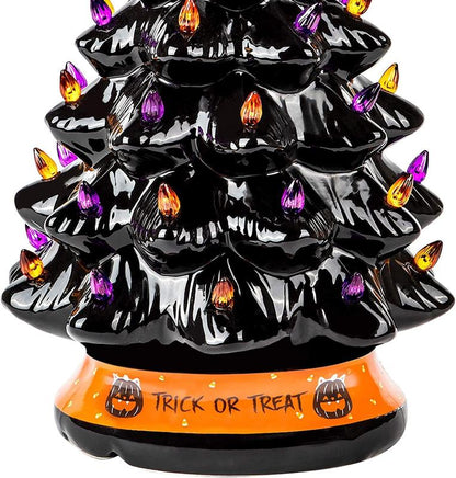 Ceramic Tree with Purple and Orange Lights, Battery Powered Tabletop Decor