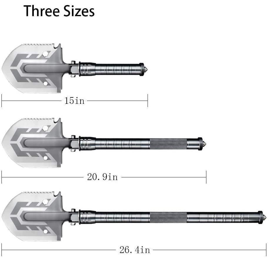 Folding Survival Shovel with 20-in-1 Multi-Tool Functions and Emergency Whistle