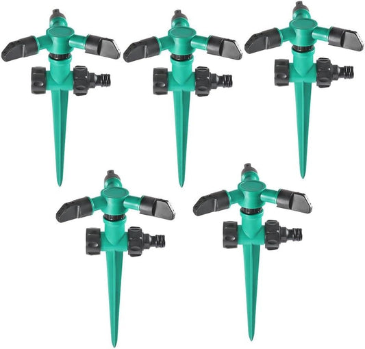 Rotating Garden Sprinkler with 360-Degree Coverage and Adjustable Spray Angles, 5-Pack