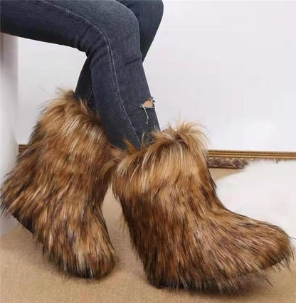 Furry Snow Boots - Knee High