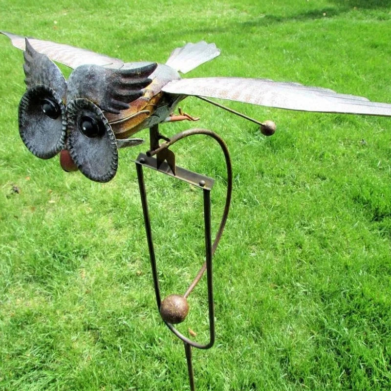 Wind Activated Metal Bird Garden Stake with Moving Wings and Bearing Joints