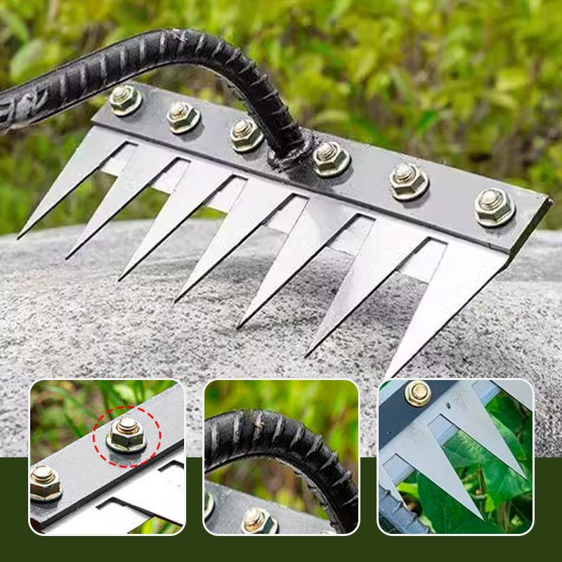 Detachable Carbon Steel Rake Head with Nail Hole Mounting for Wooden Poles
