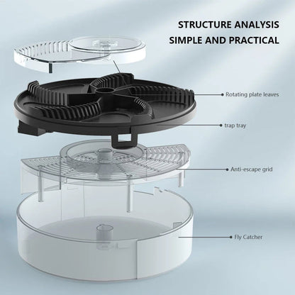 Rechargeable Fly Trap with Rotating Capture Chamber and Battery