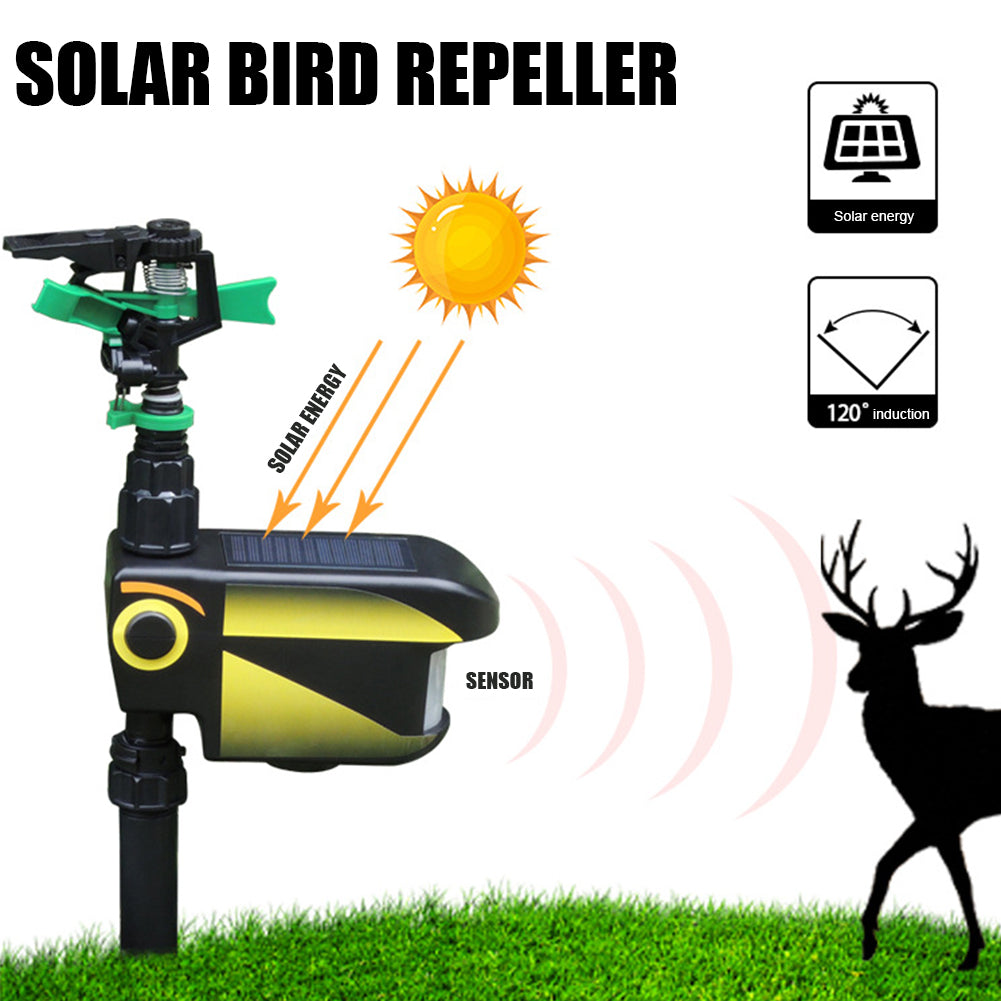 Solar Powered Motion Activated Sprinkler with 300 Degree Coverage and Adjustable Sensitivity