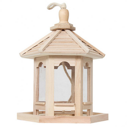 Bird Feeder with Transparent Acrylic Panel and Wooden Roof, 10.2x8.2x7.8 Inches