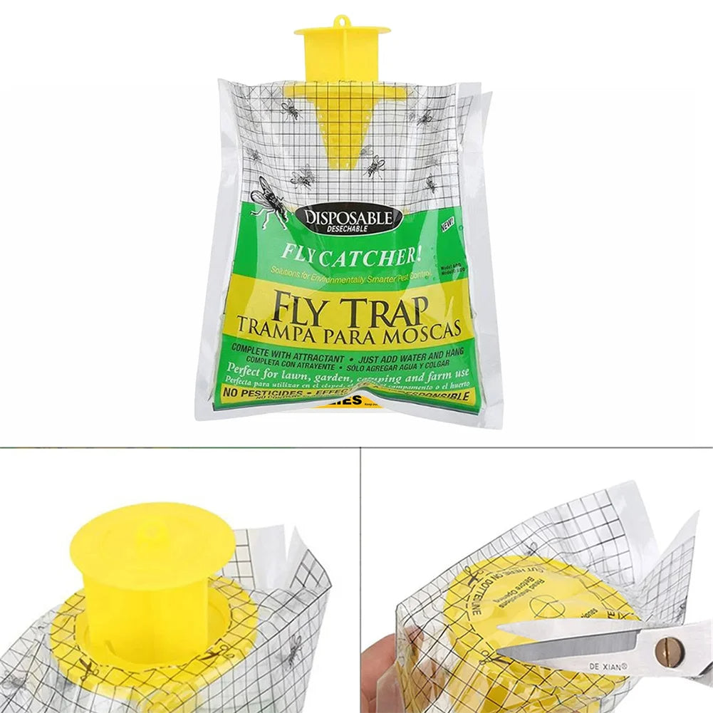 Disposable Fly Trap with Water Activated Bait and Hanging Loop
