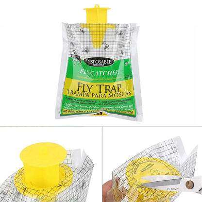 Disposable Fly Trap with Water Activated Bait and Hanging Loop