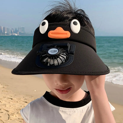 Kids Sun Visor with Built-In Cooling Fan and Adjustable Chin Strap