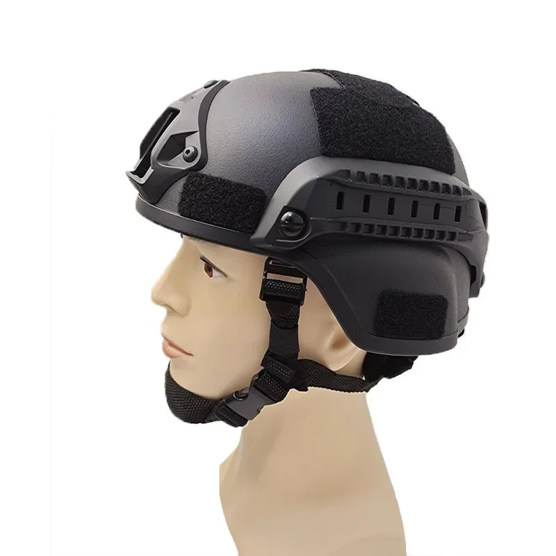 Tactical Helmet with Side Rail Mounts and Adjustable Chin Strap for Airsoft