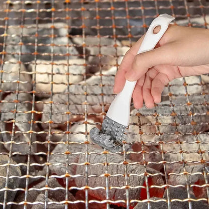 Grill Brush with V-Shaped Scraper and Rotating Bristles