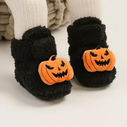 Childrens Ankle High Fleece Slippers with Halloween Print and Slip On Design