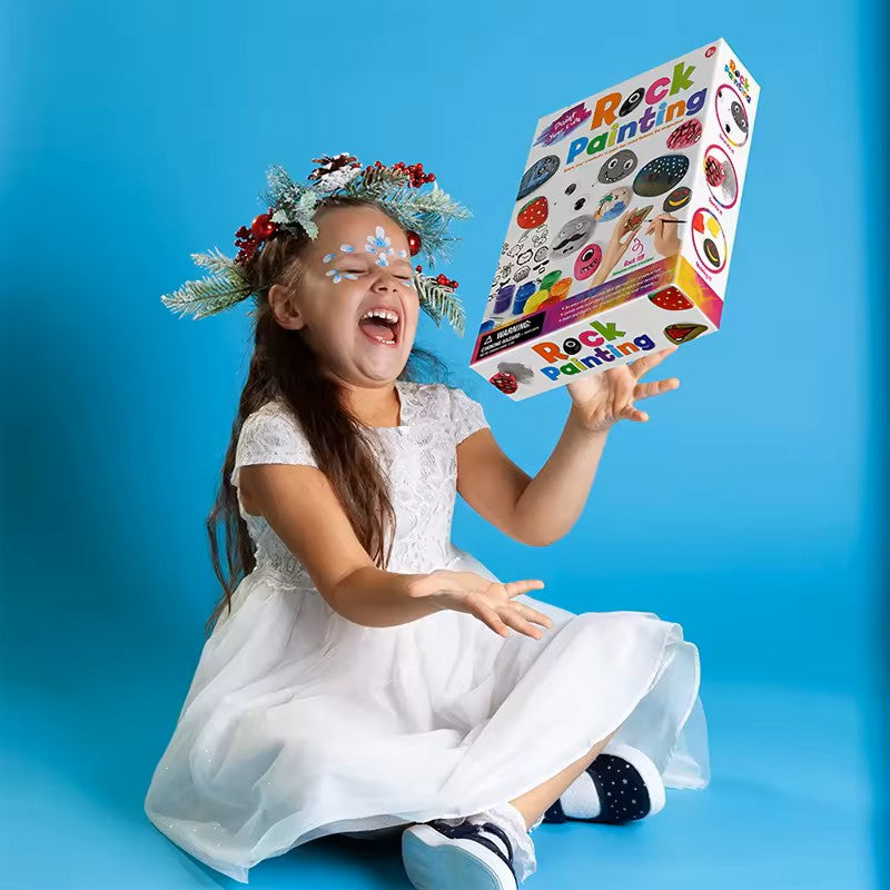 Rock Painting Kit with Acrylic Paints and Transfer Stickers for Kids