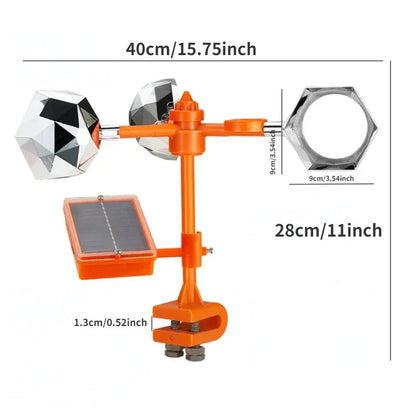 Rotating Solar Bird Repeller with Ultrasonic Sound and Flashing Lights, Adjustable Pole