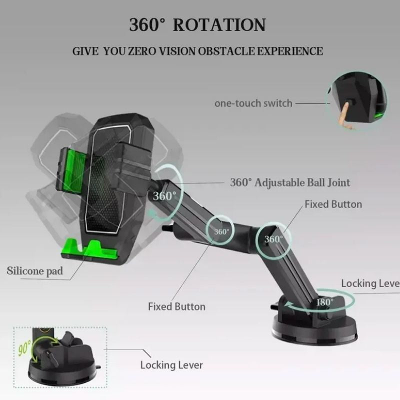 Long Reach Phone Mount with Gel Suction Base and 360 Degree Rotation for Trucks