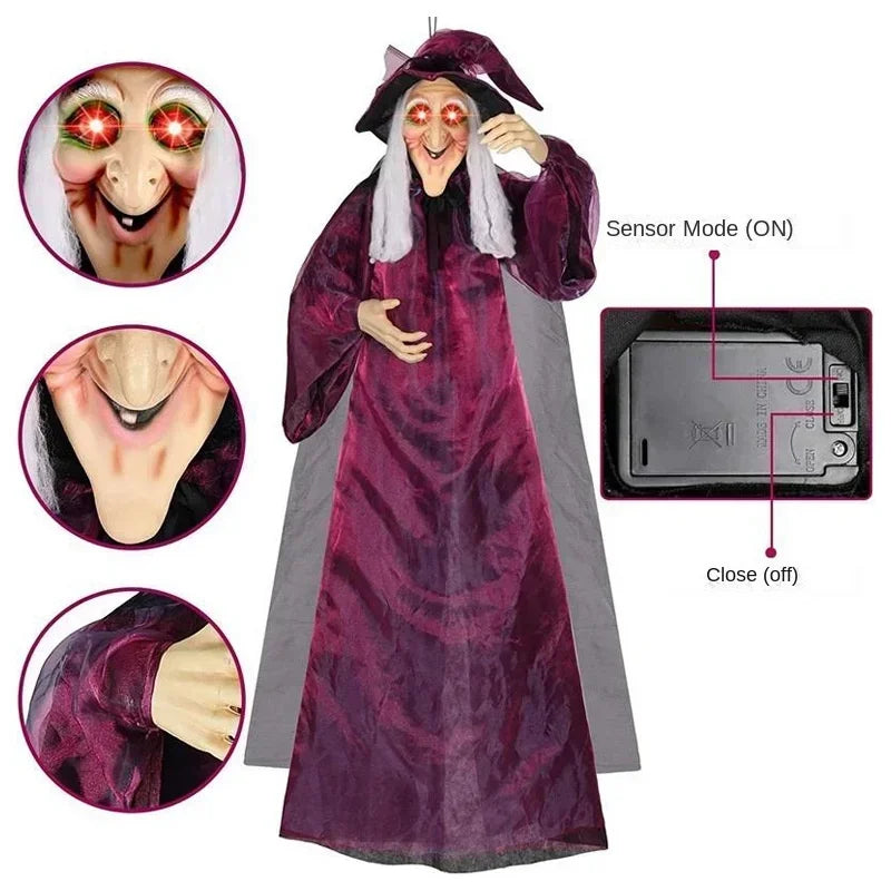 Halloween Witch Prop with Sound Effects and Glowing Red Eyes
