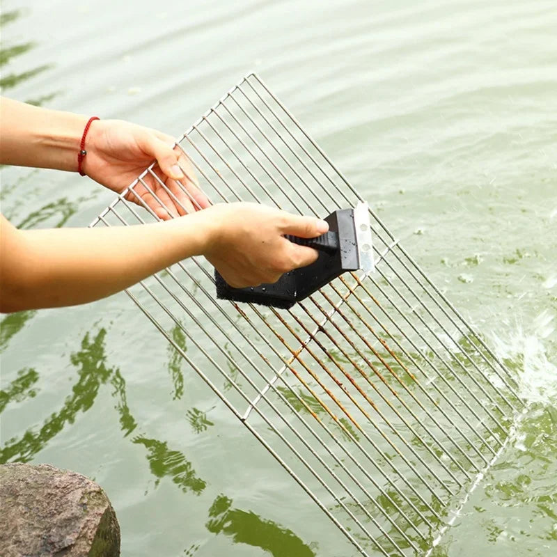 Grill Brush with Scraper, Brass Bristles and Sponge, Right Angle Head