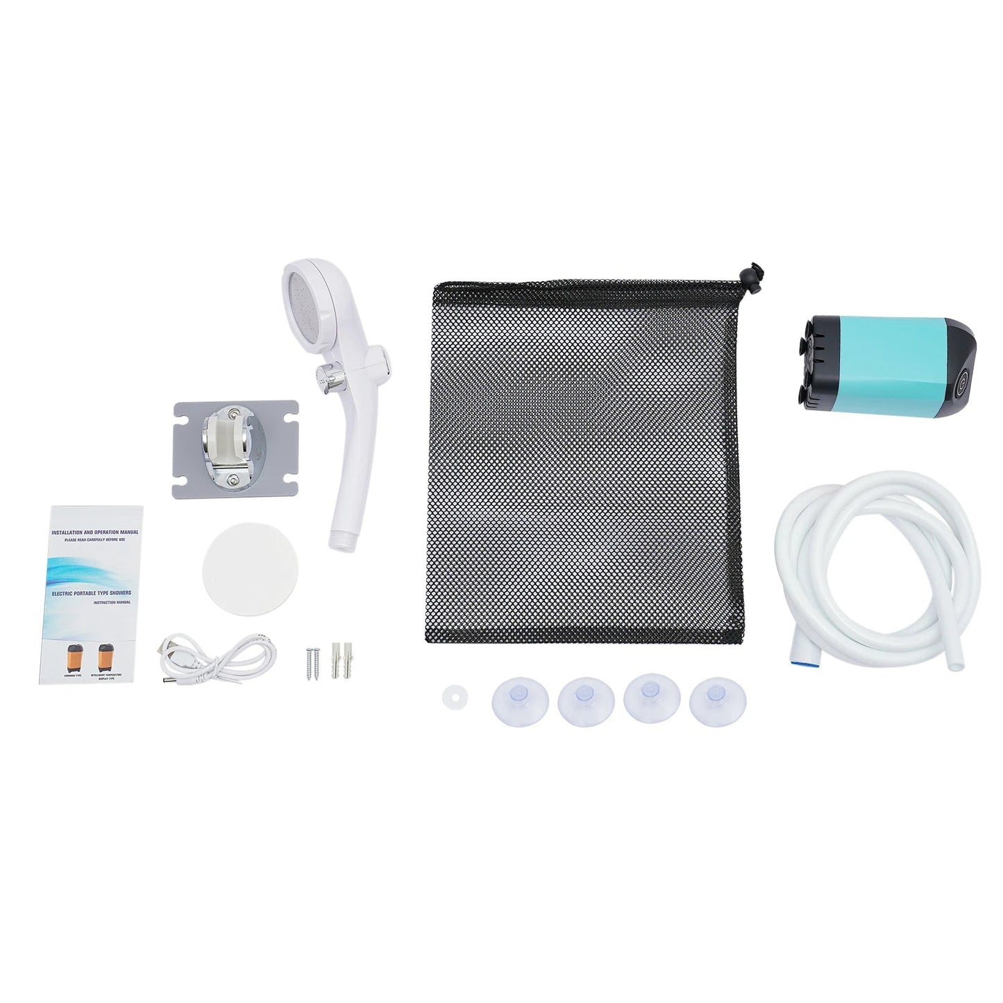 Rechargeable Camping Shower Pump with 90-Minute Battery and 2-Meter Hose