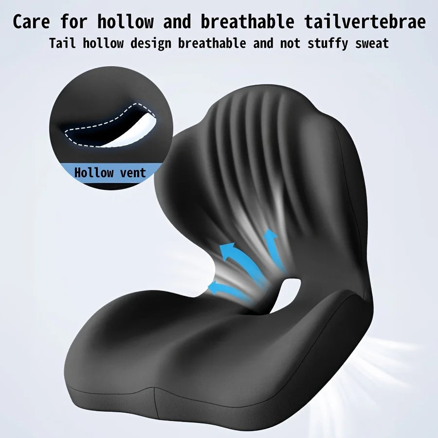 Ergonomic Memory Foam Seat Cushion with Lumbar Support – Pressure Relief, Height Boost, Universal Fit - Delicate Leather  