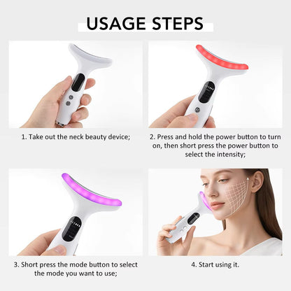 LED Face and Neck Tightening Device with Microcurrent Vibration and 7-Color Light Therapy