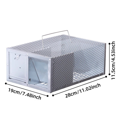 Reusable Metal Mouse Trap Cage with Patented Locking Mechanism and Built-in Handle