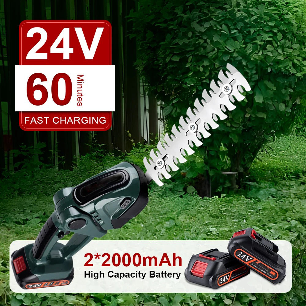 Hedge and Grass Trimmer with Dual Interchangeable Blades and Dual Battery Pack