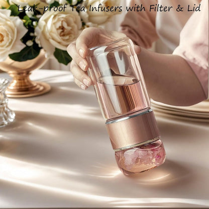 Glass Tea Infuser Bottle with Stainless Steel Mesh Filter and Tilt Brewing Control